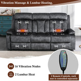 GUEAPY 3 Seater Power Reclining Sofa with Heat & Massage, Drop Down Table with Cup Holders, USB & Type-C Ports, Dutch Velvet Recliner Couch for Living Room, Home Theater & RV, Independent Controls GUEAPY