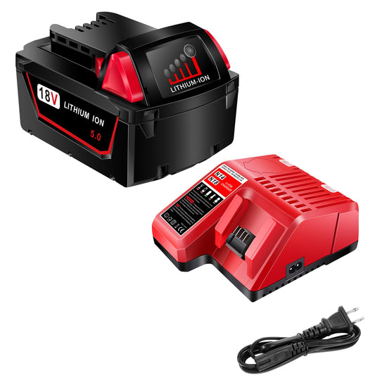 OYRMIL 18V Battery and Charger for Milwaukee M18 Battery with Milwaukee Battery Charger, Capacity Output 5.0Ah - WoodArtSupply