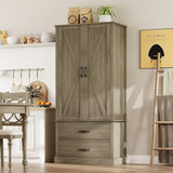 GarveeHome Kitchen Pantry Cabinet, Farmhouse Storage Cabinet with Barn Doors, Drawers and Adjustable Shelves, Versatile Storage for Kitchen, Dining Room, Grey GarveeHome