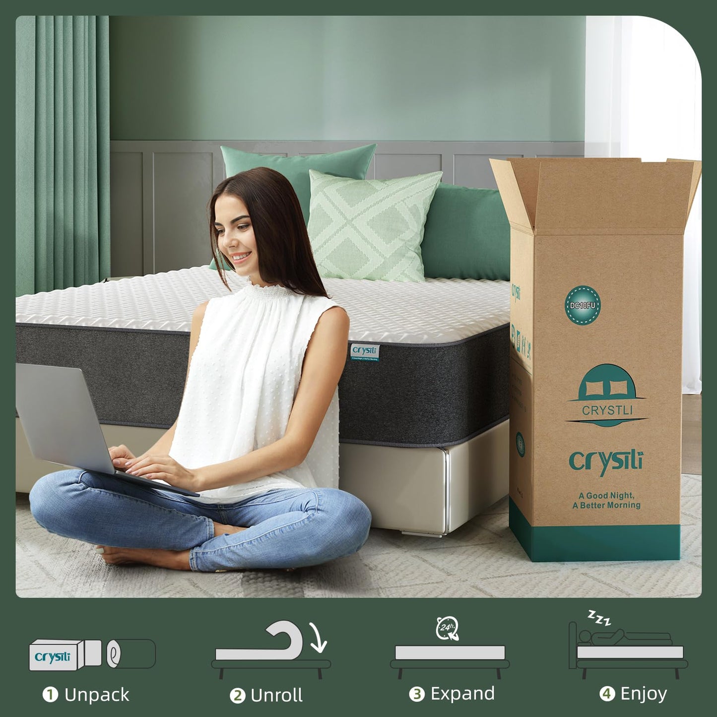 Crystli Queen Mattress, 8 inch Queen Memory Foam Mattress in a Box for Sleep Support & Pressure Relief, CertiPUR-US Certified Foam, Medium Firm, Fiberglass Free, Strong Edge Support