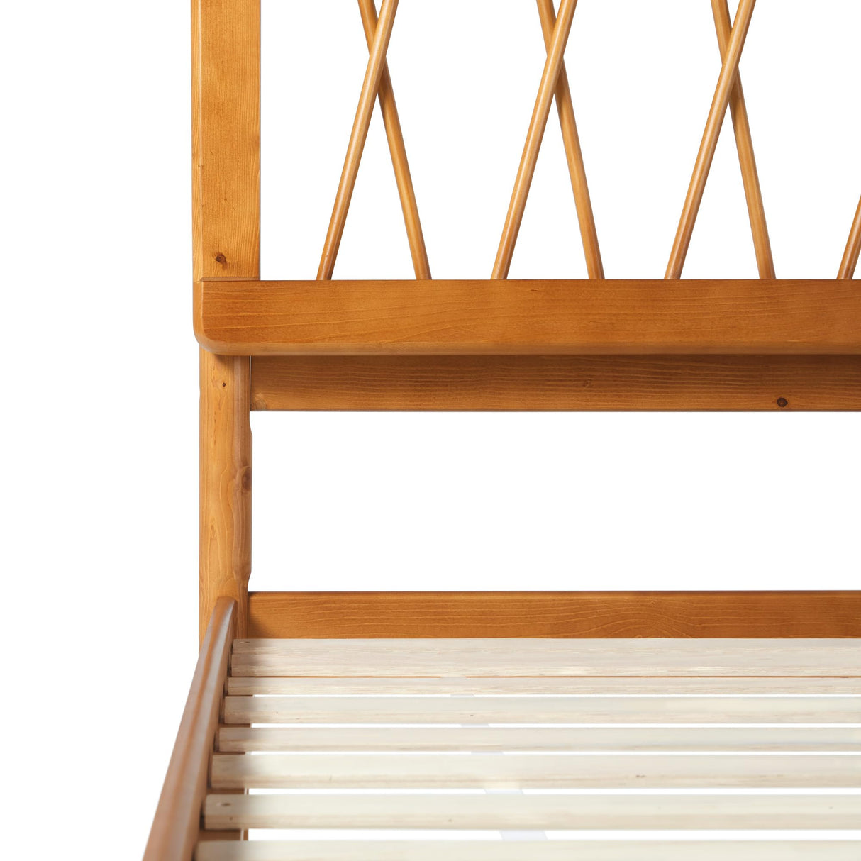 Walker Edison Queen Transitional Geometric X Pattern Headboard Solid Wood Bed, Queen Size, Caramel Walker Edison