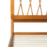 Walker Edison Queen Transitional Geometric X Pattern Headboard Solid Wood Bed, Queen Size, Caramel Walker Edison