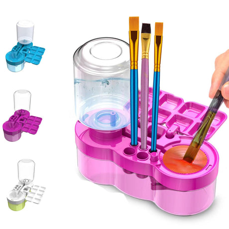 2025 Paint Brush Cleaner Brush Rinser Water Circulation, Brush Cleaner Painting Tool, Water Cycle Paint Brush Rinser With Brush Holder and Palette, Brush Rinser Dispenser for Adults Artist Kid(Purple) Beikity