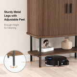 Coffee Bar Cabinet with Storage, Fluted Wine Cabinet with Sliding Doors, Glass Holder and Wine Rack, Buffet Sideboard Cabinet Liquor Cabinet for Kitchen, Dining Room, Living Room, Walnut FiveWillowise