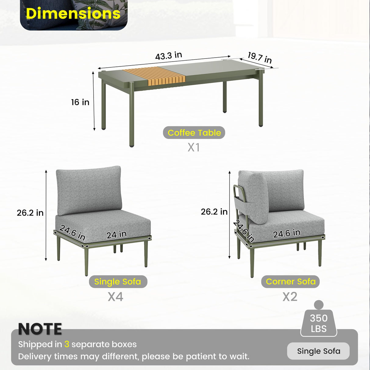 Sundale Outdoor 7 Pieces Metal Patio Furniture Set, Outdoor Sectional Sofa w/6 Inch Olefin Cushion and Coffee Table, Modern Outdoor Conversation Sets Sundale Outdoor