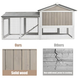 Gowoodhut Rabbit Hutch Indoor Outdoor 57 "L Bunny Hutch with Pull Out Tray,2 Story Wooden Rabbit Cage with Asphalt Roof,Guinea Pig Cage with Ventilation Doors,Ramp for Small Animals(Grey) Gowoodhut