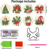 eniref 8 Pcs Christmas Diamond Art Coasters Kits with Holder, Chirstmas Bell Candy Candle Diamond Pinting Coasters Acrylic Cup Coaster with Cork Pads for Tabletop Protection 10×10 CM eniref
