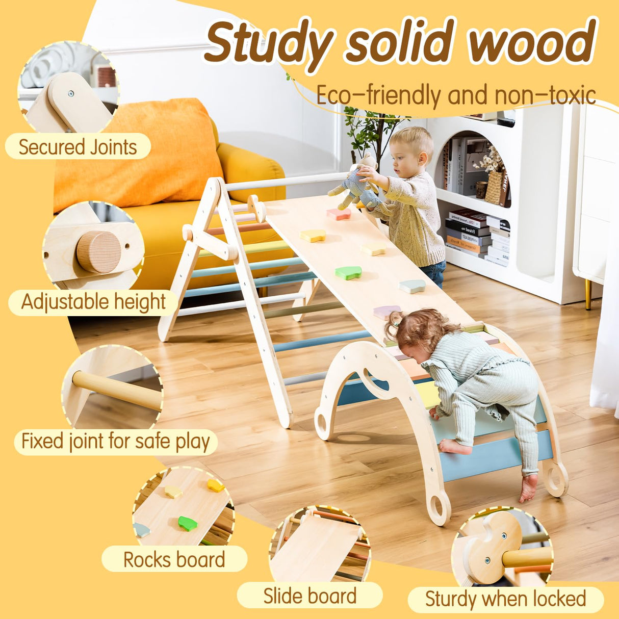 deli Pikler Triangle Set 7 in 1, Adjustable & Foldable Montessori Climbing Set, Large Size Climbing Toys for Toddlers Inside Indoor, Climb Activity Jungle Gym Make a Great Gift for Boys Girls deli