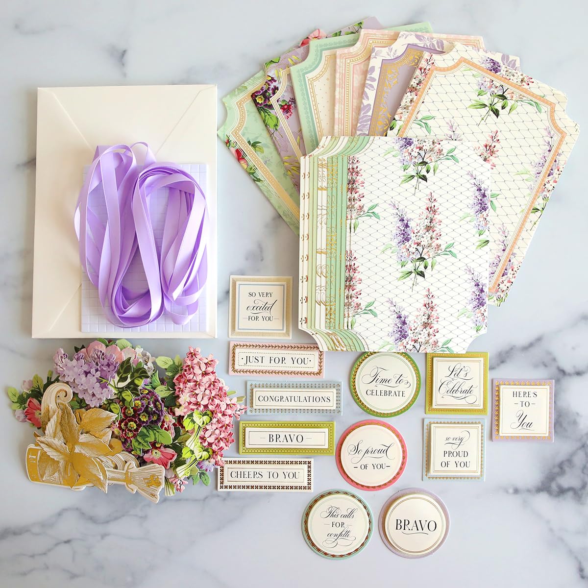 Anna Griffin Simply Congratulations Card Making Kit - Complete Crafting Set for 12 Distinctive Greeting Cards, Includes Embellishments, Ribbons & a Frosted Box Anna Griffin