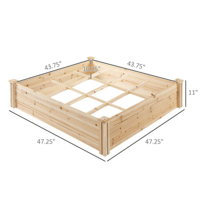 Outsunny Raised Garden Bed Kit, 4' x 4' Outdoor Wooden Planter Box with 9 Growing Grids, for Plants and Herbs - WoodArtSupply