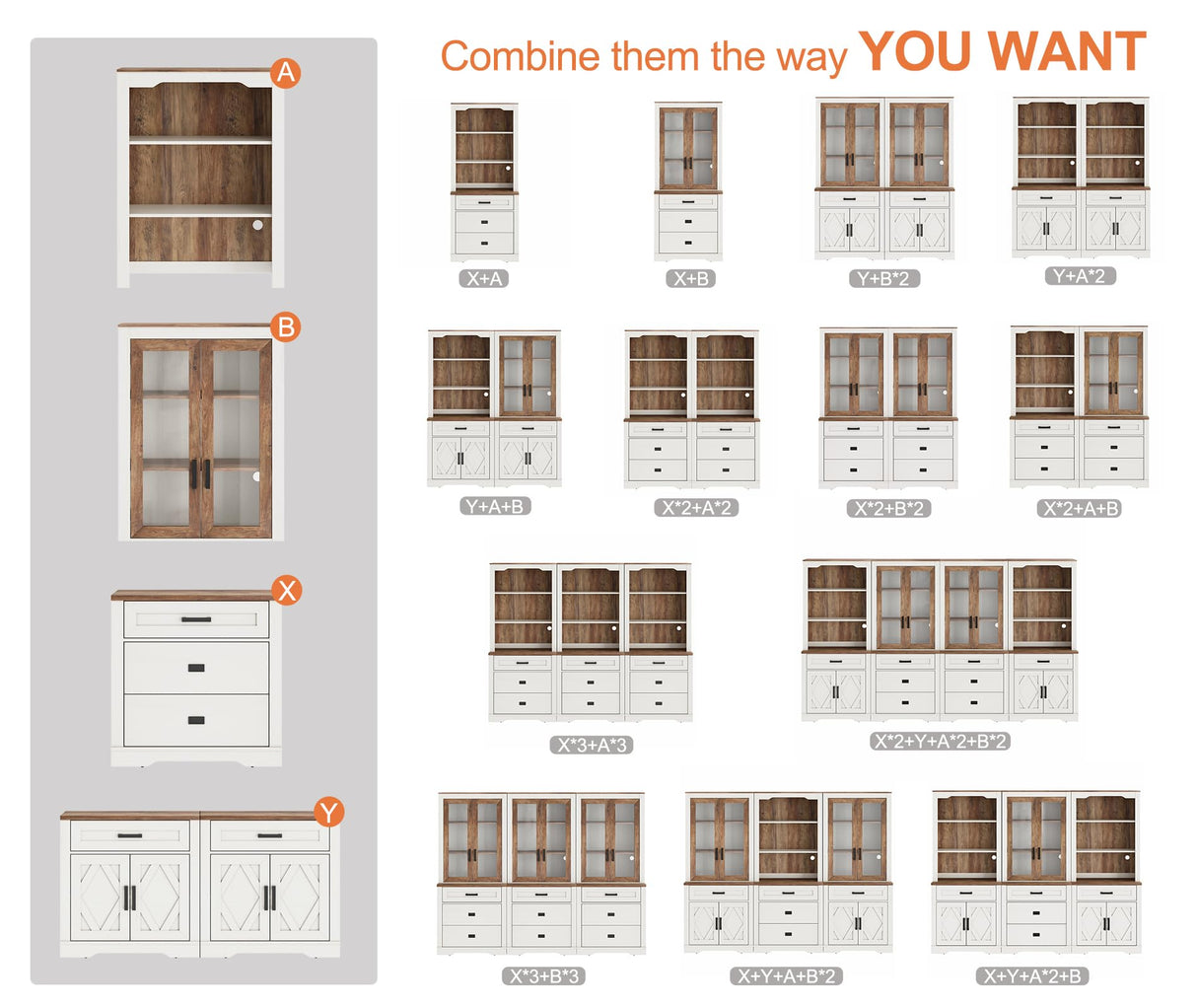 WAMPAT 5-Tier Bookcase with Sturdy Plexiglass Doors,73.3" Tall Standing Bookshelves with Barn Door Cabinets,63" Wide Modern Farmhouse Display Cabinet with Adjustable Shelves for Home,Office,Oak WAMPAT