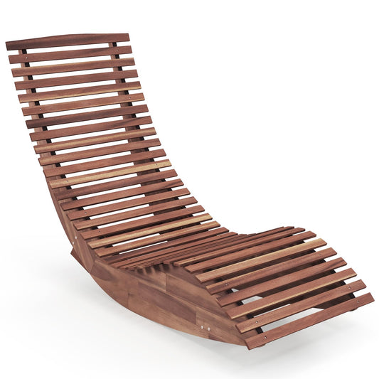 Giantex Outdoor Chaise Lounge Chair - Acacia Wood Outdoor Lounger, Patio Lounge Chair with Slatted Design, Rocking Chair, Outdoor Rocker for Sunbathing, Poolside, Beach Lounge Chairs (1, Natural)