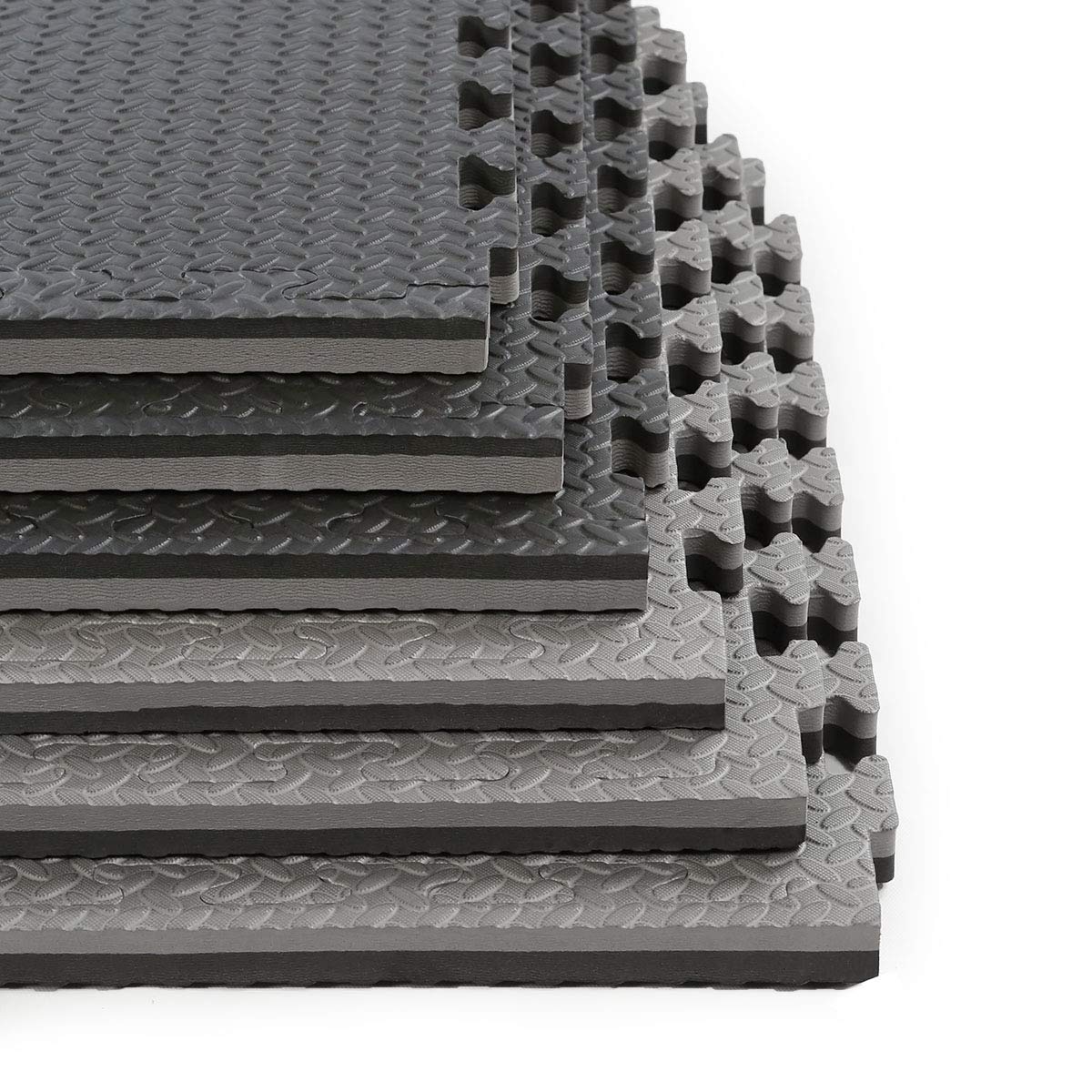 Xspec 1" Extra Thick 48 sq ft Reversible EVA Gym Foam Floor Mat Tiles (24" x 24"), Steel Pattern, 12 pcs, Black & Grey Xspec