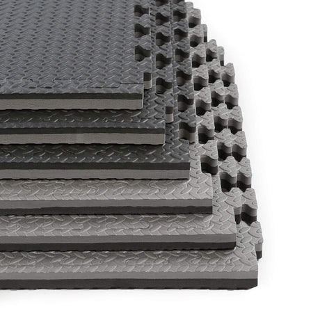 Xspec 1" Extra Thick 48 sq ft Reversible EVA Gym Foam Floor Mat Tiles (24" x 24"), Steel Pattern, 12 pcs, Black & Grey Xspec