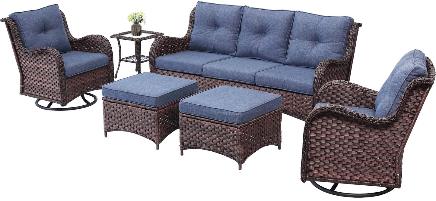 LayinSun 6 Pieces Outdoor Patio Furniture Set, Rattan Wicker Sectional Swivel Rocker Chairs Sets with Ottomans, Swivel Glider Chairs, and Coffee Table - WoodArtSupply