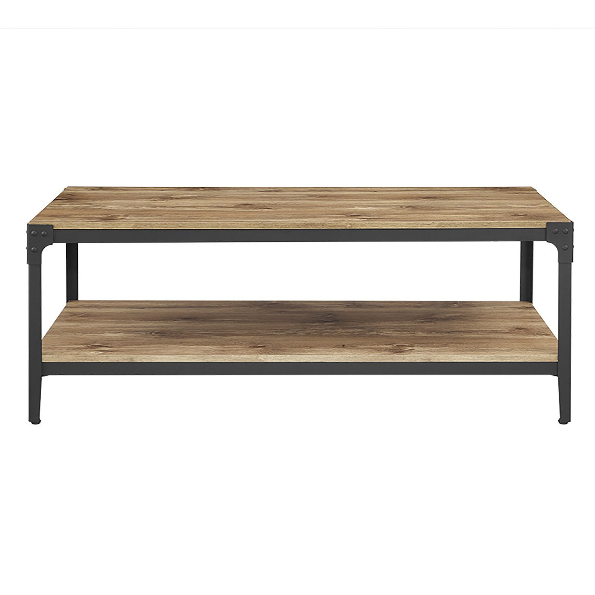 Walker Edison Declan Urban Industrial Angle Iron and Wood Coffee Table, 46 Inch, Barnwood - WoodArtSupply