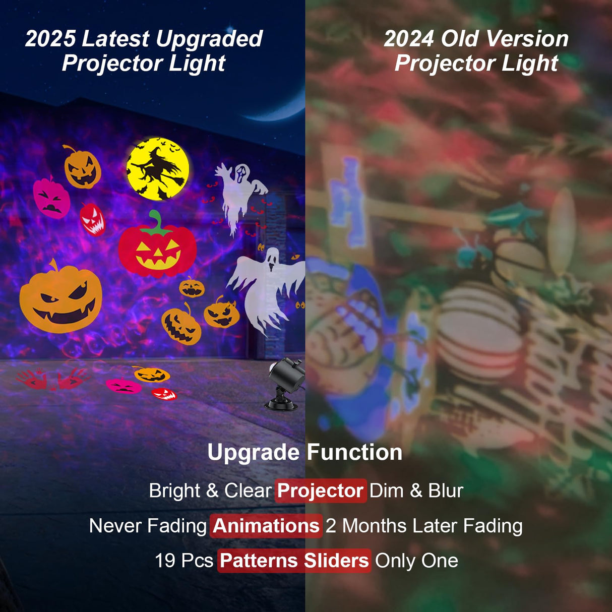 Brighter Halloween Decorations Projector Lights, 2025 Upgraded Holiday Projectors, Christmas Projector with 19 HD Replaceable Slides (Ocean Wave & Patterns), Waterproof Halloween Projector Light Show FLITI