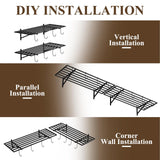 PEKGRIL Garage Wall Shelving Set of 2, 1.5X4 ft Garage Wall Shelves with 8 Hooks, Heavy Duty Wall Mounted Storage Shelf, Loads 260 lbs Each Metal Wall Shelf, Black PEKGRIL