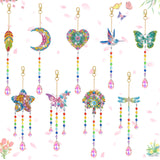 Thyle 9 Pcs Diamonds Painting Suncatcher Kit Wind Chimes DIY Diamond Kits Diamond Art Sun Catchers for Adults DIY Crafts Garden Home Decor Crystal Hanging Ornaments, 9 Styles Thyle