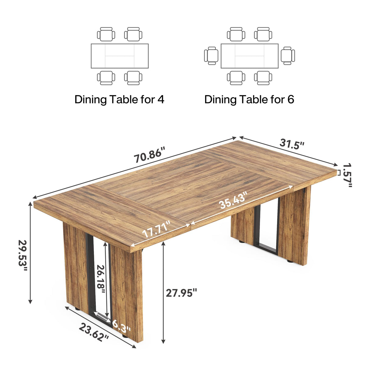 LITTLE TREE 71-Inch Dining Table, Rectangular Wooden Kitchen Table for 4-6 People, Modern Home Furniture with Heavy Duty Legs, Large Dinner Furniture Last Forever, Wood Grain LITTLE TREE