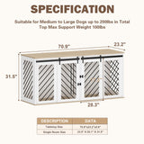 DAWNSPACES Furniture Dog Crate,71" Heavy Duty Wooden Dog Cage Kennel with a Removable Divider & Sliding Doors,Indoor Furniture Style Dog Crate Table,Dog House for Large Medium Small Dogs,White DAWNSPACES