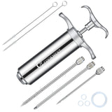 JY COOKMENT Meat Injector Syringe 2-oz Marinade Flavor Barrel 304 Stainless Steel with 3 Professional Needles 2 Cleaning Brushes and 4 Silicone O-Rings JY COOKMENT