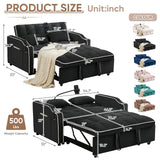 Sleeper Sofa Couch Bed with USB & Type C Port, Modern 3-in-1 Convertible Velvet Pull Out Loveseat Futon Sofa w/Phone Holder/Cup Holder for Living Room Apartment, Adjustable Backrest, Black Antetek