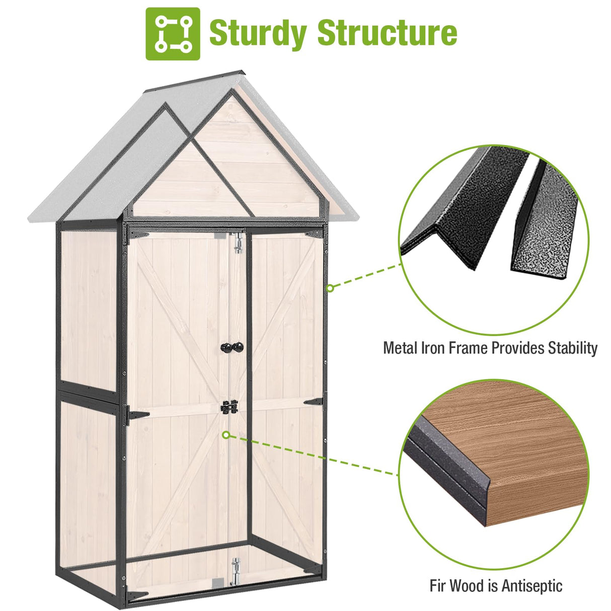 Outdoor Storage Shed with All Around Strong Metal Frame, Garden Shed with Floor, Wooden Tool House with Adjustable Shelfs, for Backyard Garden Patio Lawn (Wood, Extra Large) Joyqinchen