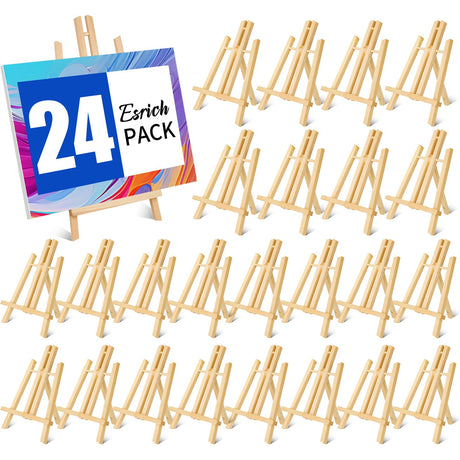 ESRICH 24 Pack 11.8" Wood Easels,Small Tabletop Display Stand,Easel Stand for Painting,Painting Party,Kids Student Tabletop Easels for Painting, Portable Canvas Photo Picture Sign Holder ESRICH