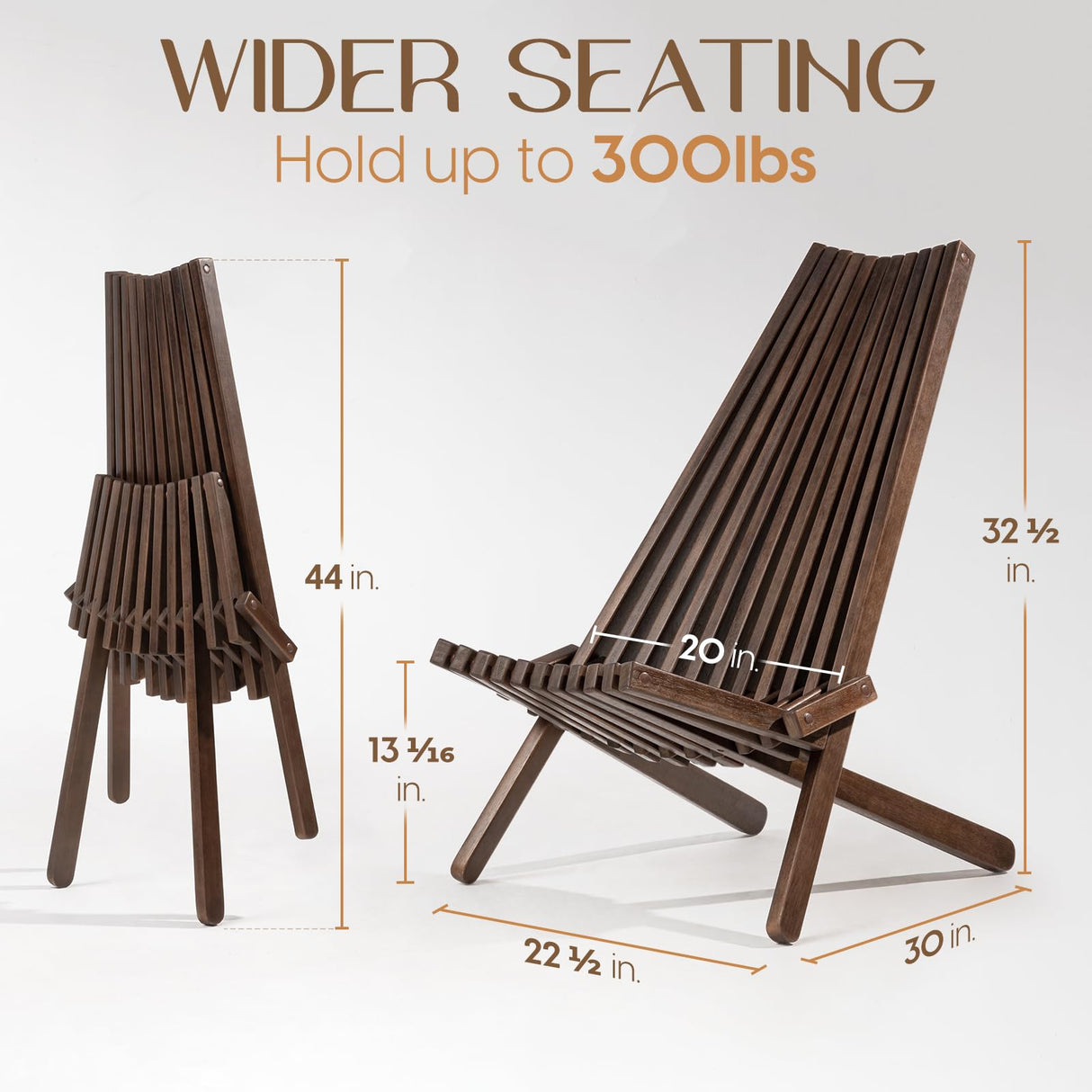 IDZO Tamarack Folding Wooden Outdoor, Adirondack Stylish Low Profile Lounge Chair for The Patio, Porch, Lawn, Garden, Color, Set of Two, Elina, Cinnamon - Pair IDZO