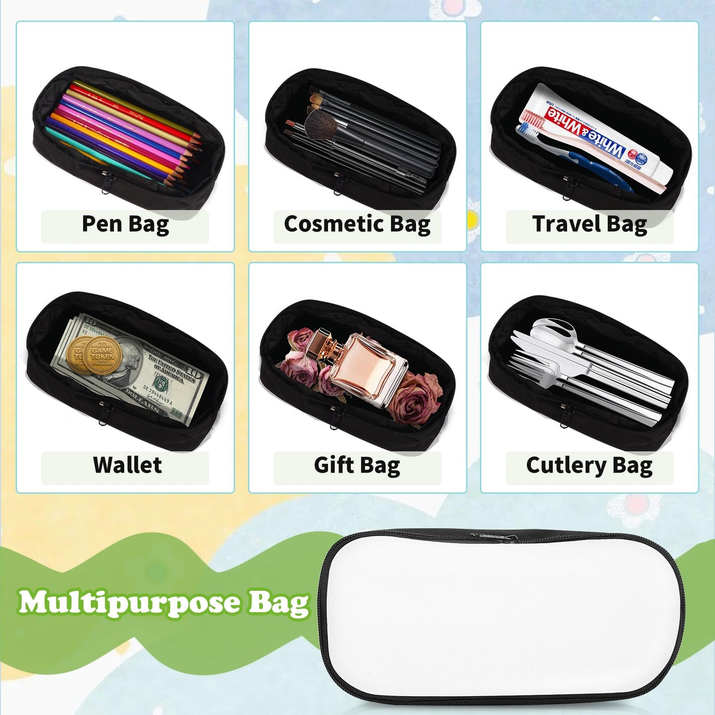 8Pcs Sublimation Blanks Cosmetic Bags,Travel Makeup Bag Organizer Make Up Bag Removable Lid Design Heat Transfer Subliamtion Bags Blanks Makeup Bag With Zipper Toiletry Bag Cosmetic Bag DIY Craft