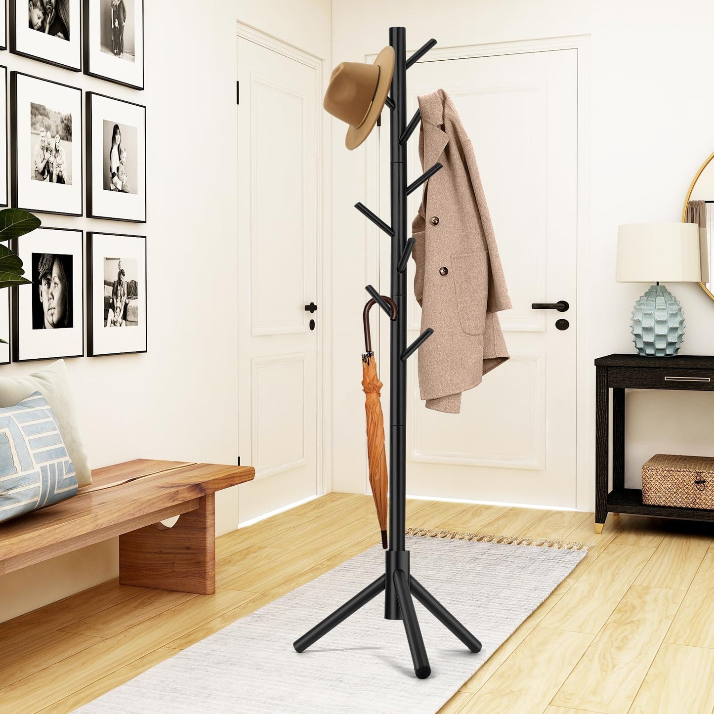 WANGMUXIA Coat Rack, Freestanding Coat Rack with 8 Hooks and 3 Adjustable Size Tree Coat Racks for Bedroom, Hallway, Entrance, Office, for Hats, Coats, Scarves, Handbags - WoodArtSupply