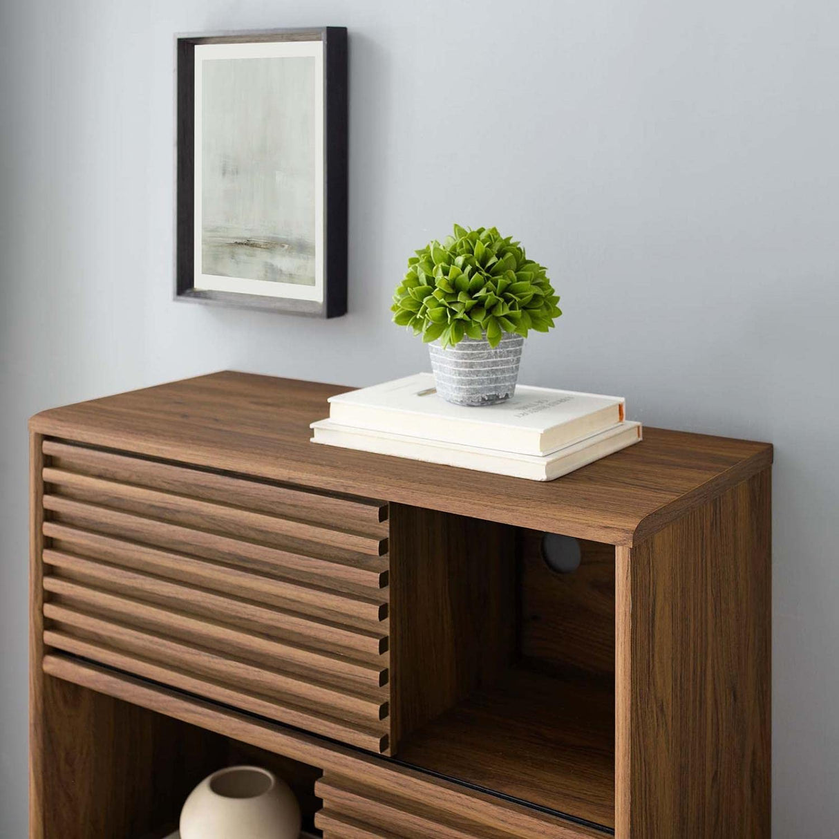 Modway Render Three-Tier Display Storage Cabinet Stand, Walnut Modway