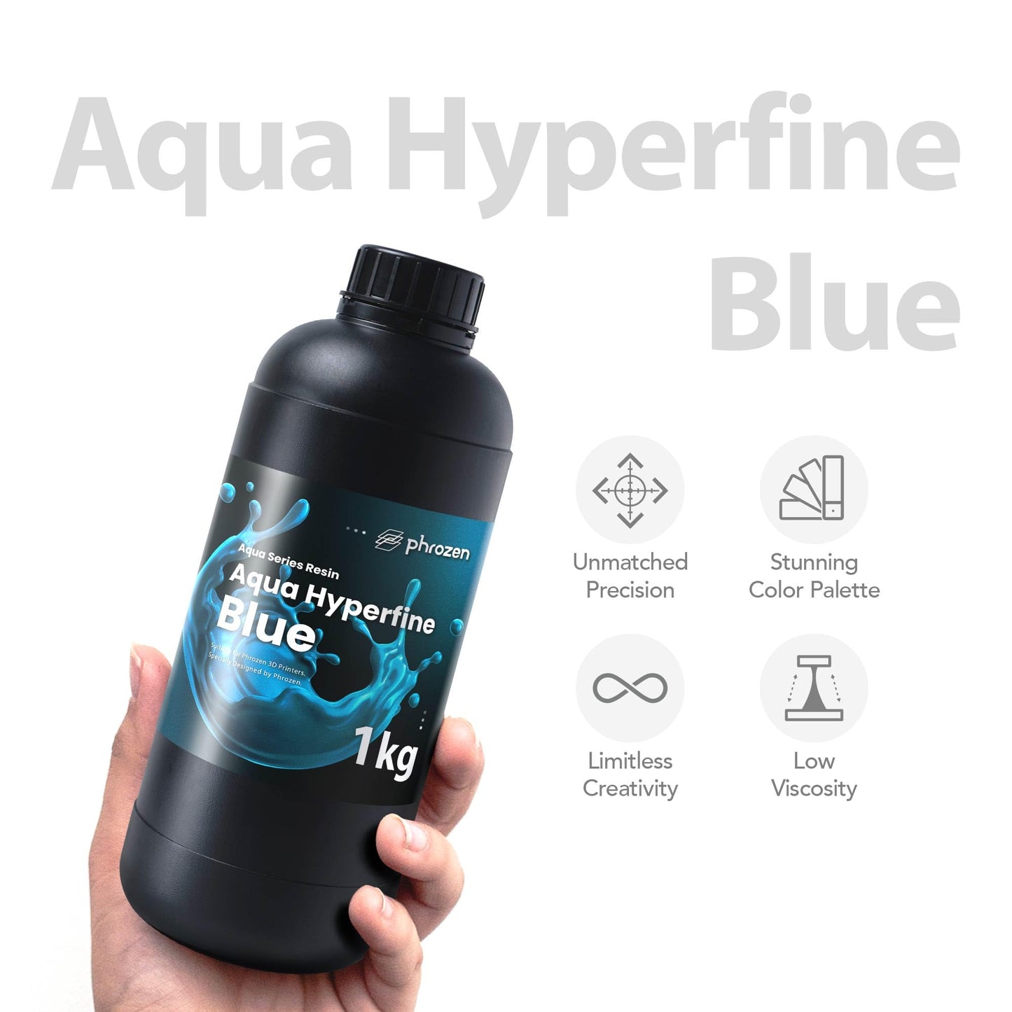 phrozen Aqua Hyperfine Photopolymer Resin for 9K, 12K or Higher Resolution 3D Printers, 405nm LCD UV-Curing 3D Printing with Low Shrinkage & Superior Precision, Smooth Surface Finish (Blue, 1KG)