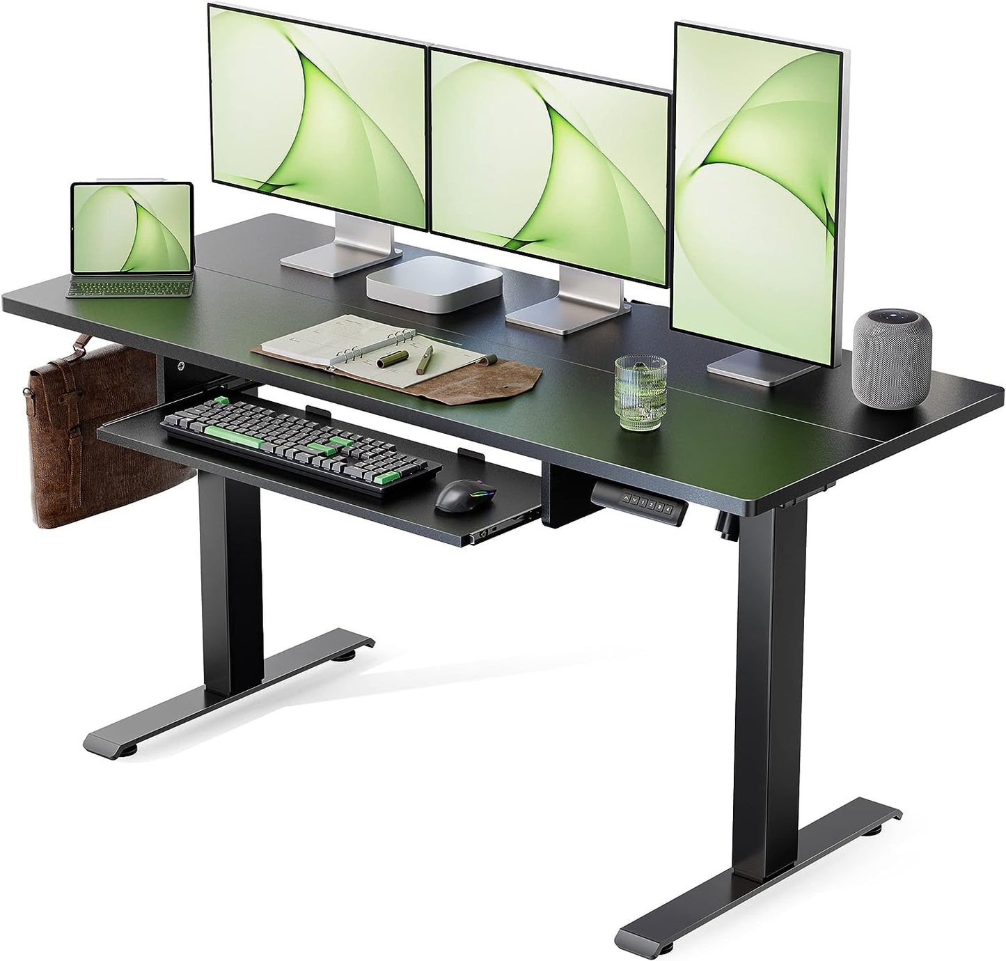 Marsail Standing Desk Adjustable Height with Extra Large Keyboard Tray, Electic Adjustable Desk with 4 Memory Presets Cable Management 2 Storage Hooks, Sit Stand Up Desk for Home Office - WoodArtSupply