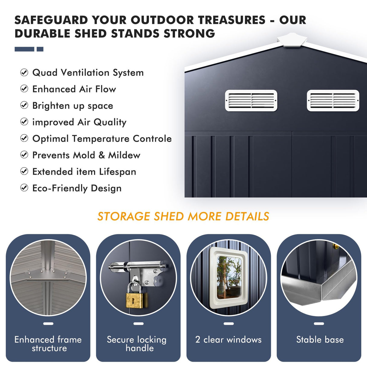 Metal Shed 10x12x7 FT, Sheds Outdoor Storage with Reinforcement, Natural Lighting Tool Sheds with Translucent Roof Panels, Windows, and Lockable Doors, Ideal for Garden, Backyard, and Patio K Knowbody