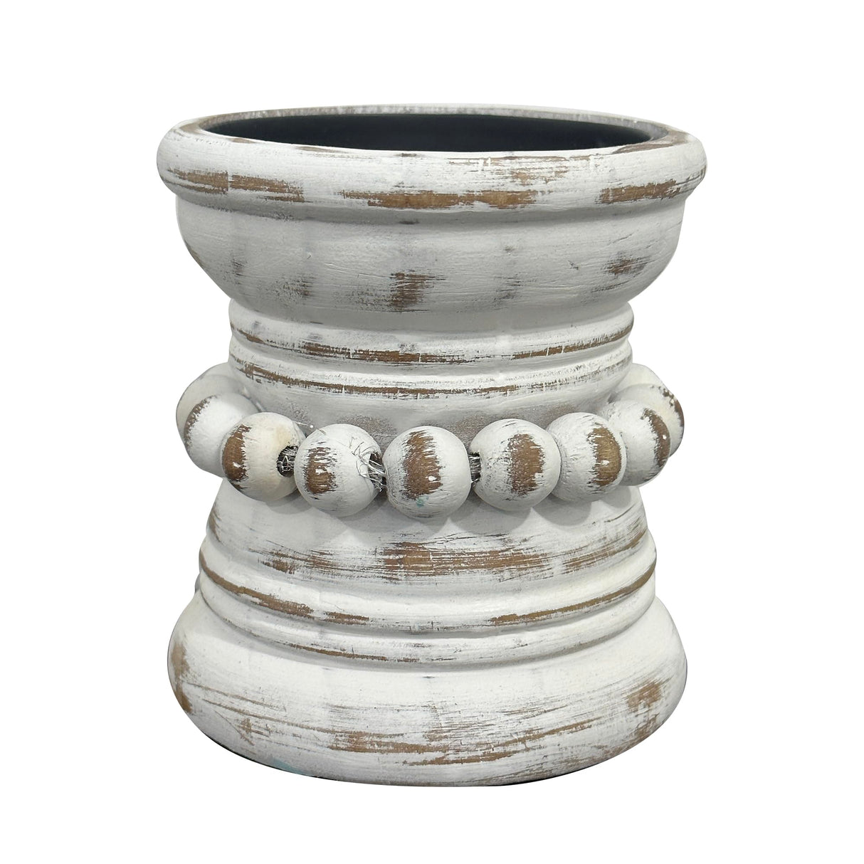 dwellington Farmhouse Rustic Wood Pillar Candle Holder, Decorative Beaded Candlestick Holder Stand for Home Décor, Gifts, Wedding (White Wash) dwellington