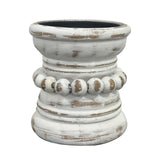 dwellington Farmhouse Rustic Wood Pillar Candle Holder, Decorative Beaded Candlestick Holder Stand for Home Décor, Gifts, Wedding (White Wash) dwellington
