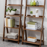 Maydear Bamboo Ladder Shelf Bookcase, 4-Tier Leaning Bookshelf Free Standing Organizer Storage Shelves for Living Room, Bedroom, Kitchen, Home Office, Balcony (Walnut) Maydear