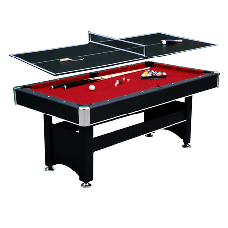 Spartan 6-ft Pool Table with Table Tennis Top - Black with Red Felt Hathaway