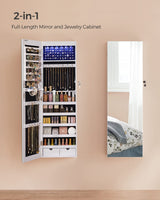 SONGMICS Hanging Jewelry Cabinet, Wall-Mounted Cabinet with LED Interior Lights, Door-Mounted Jewelry Organizer, Full-Length Mirror, Gift Idea, White UJJC99WT SONGMICS
