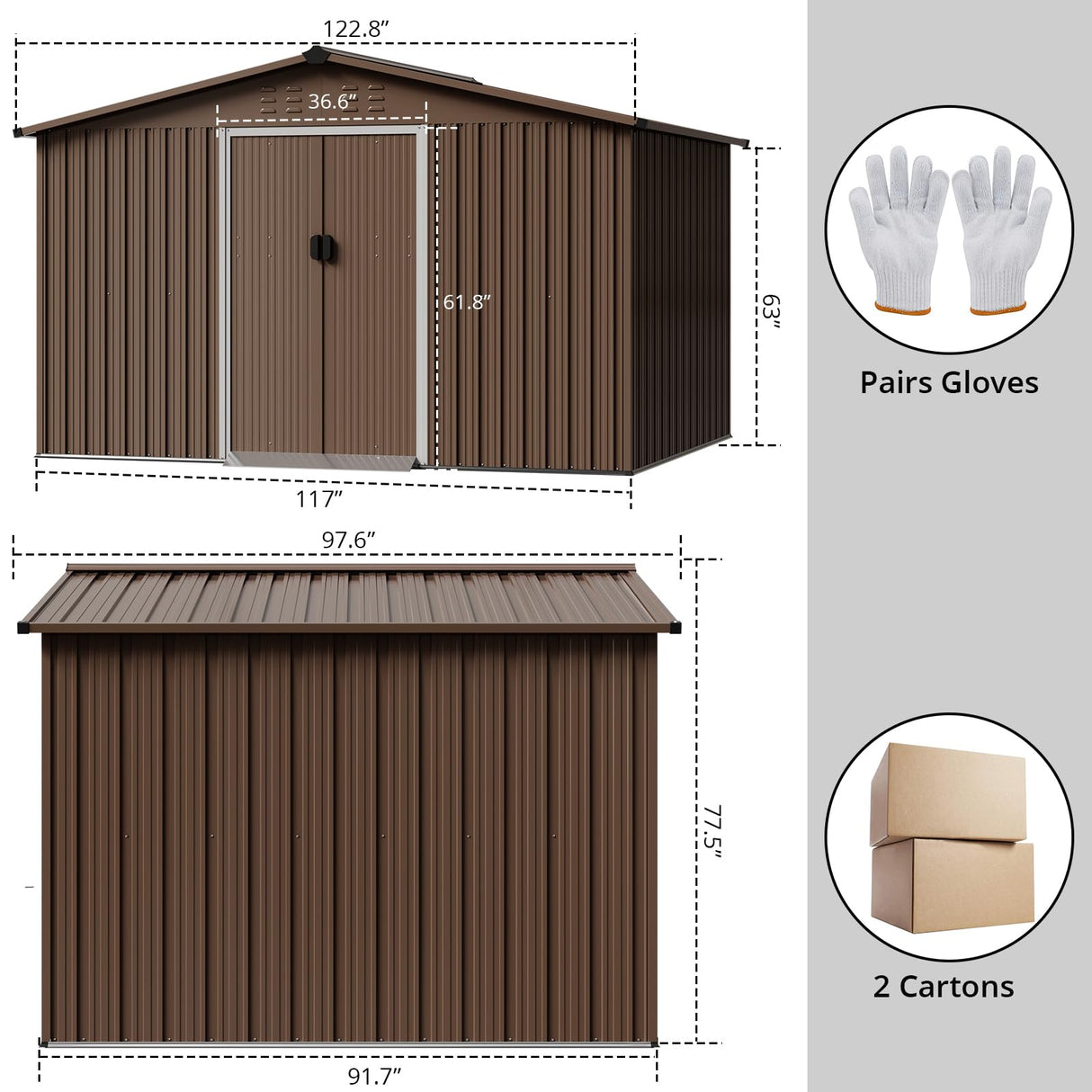 Acekool 8x10 FT Outdoor Metal Storage Shed, Large Garden Tool Shed with Lockable Door and Vents, Waterproof Galvanized Metal Sheds for Tools & Equipment, Garbage Can, Bike, Mower, Brown Acekool
