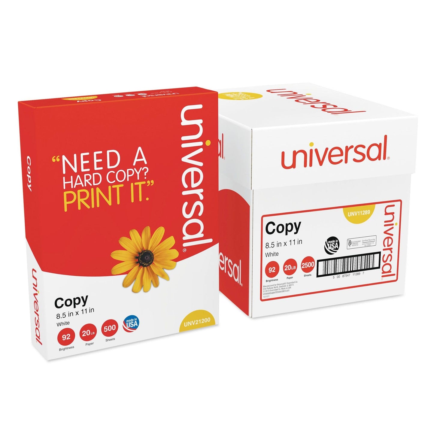 Universal 11289 Copy Paper Convenience Carton, 92 Brightness, 20lb, 8 1/2 x11, White (Case of 2500 Sheets)