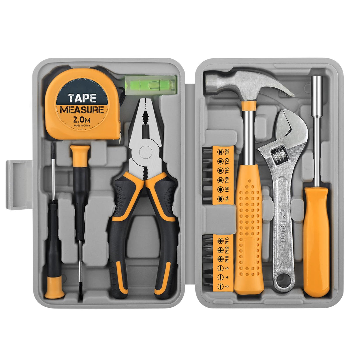 20 Pieces Home Tool Set, Basics Household Tool Kit with Small Mini Carrying Box for Men and Women DIY (Yellow) Elvesoar