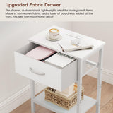Vagusicc White Nightstand Set of 2 with Charging Station, Bed Side Table with Fabric Drawer, Small End Table with 2-Tier Storage Shelves, 25.4" Tall Bedside Table, Night Stand for Bedroom, Living Room Vagusicc