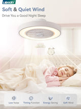 LEDIARY 20 Inch Low Profile Ceiling Fan With Light, Led Bladeless Ceiling Fans, Remote Control Enclosed Flush Mount Ceiling Fan With Timming, 3000-6000K, 6 Wind Speed, 3000LM, 57W-White LEDIARY