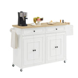 ONBRILL 58" Mobile Kitchen Island, Kitchen Island Cart with Power Outlet, Island Table for Kitchen, Home Bar Carts with Storage, Kitchen Rolling Island with Spice Rack & Towel Rack & Knife Holder ONBRILL