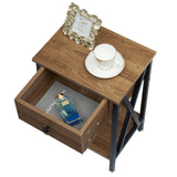 VECELO Nightstands Set of 2, Modern Bedside End Tables, Night Stands with Drawer and Storage Shelf for Living Room Bedroom, Industrial Metal Frame, Walnut Brown VECELO