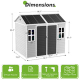 8x6 Shed Plastic Outdoor Storage with Floor Included, Waterproof Lockable Garden Shed Resin Tool Shed Cabinet WACASA
