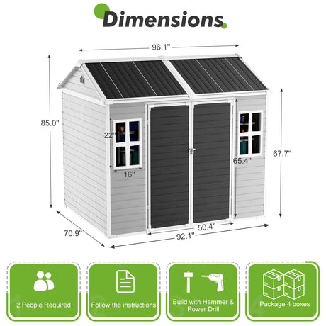 8x6 Shed Plastic Outdoor Storage with Floor Included, Waterproof Lockable Garden Shed Resin Tool Shed Cabinet WACASA